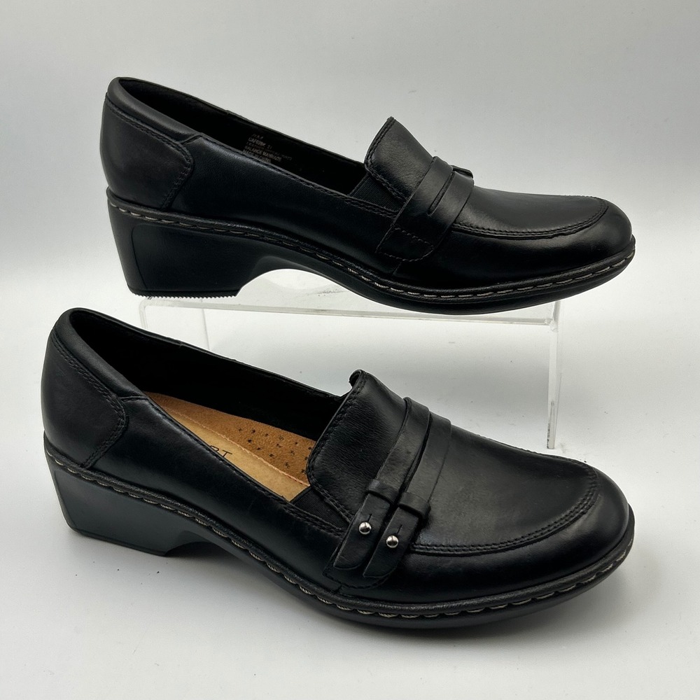 New Rockport Loafers Women 8M Black Leather Wedge Cobb Hill  Preppy Professional